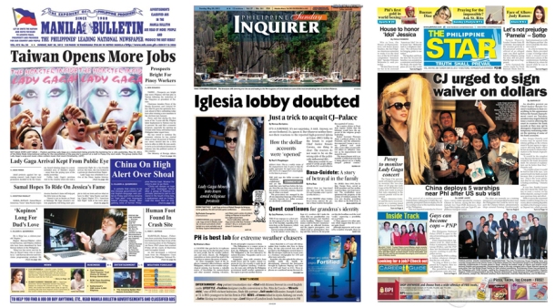 Front pages of Manila Bulletin, Philippine Daily Inquirer, and The Philippine STAR, May 20, 2012